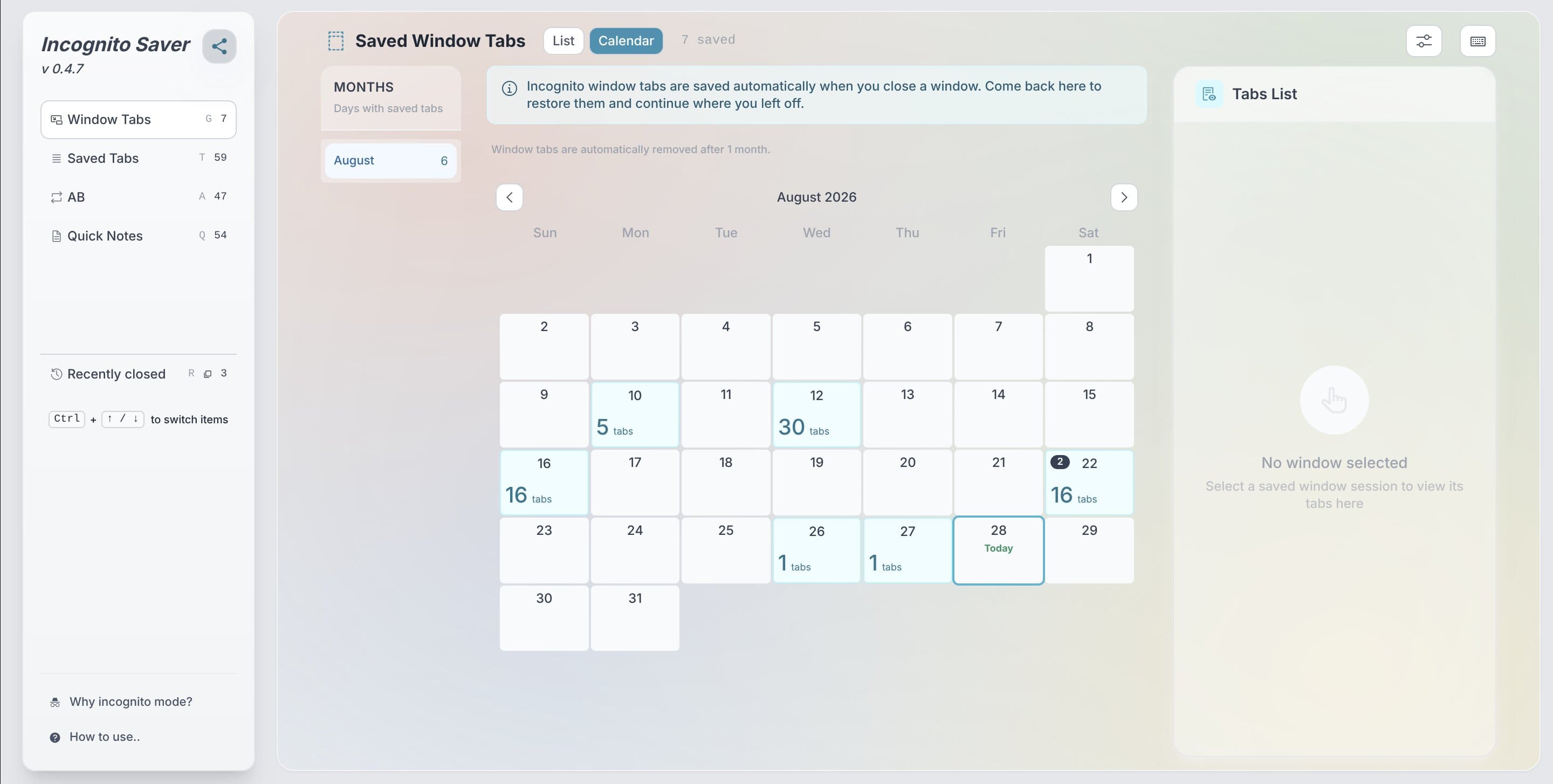 Screenshot of the extension options page
